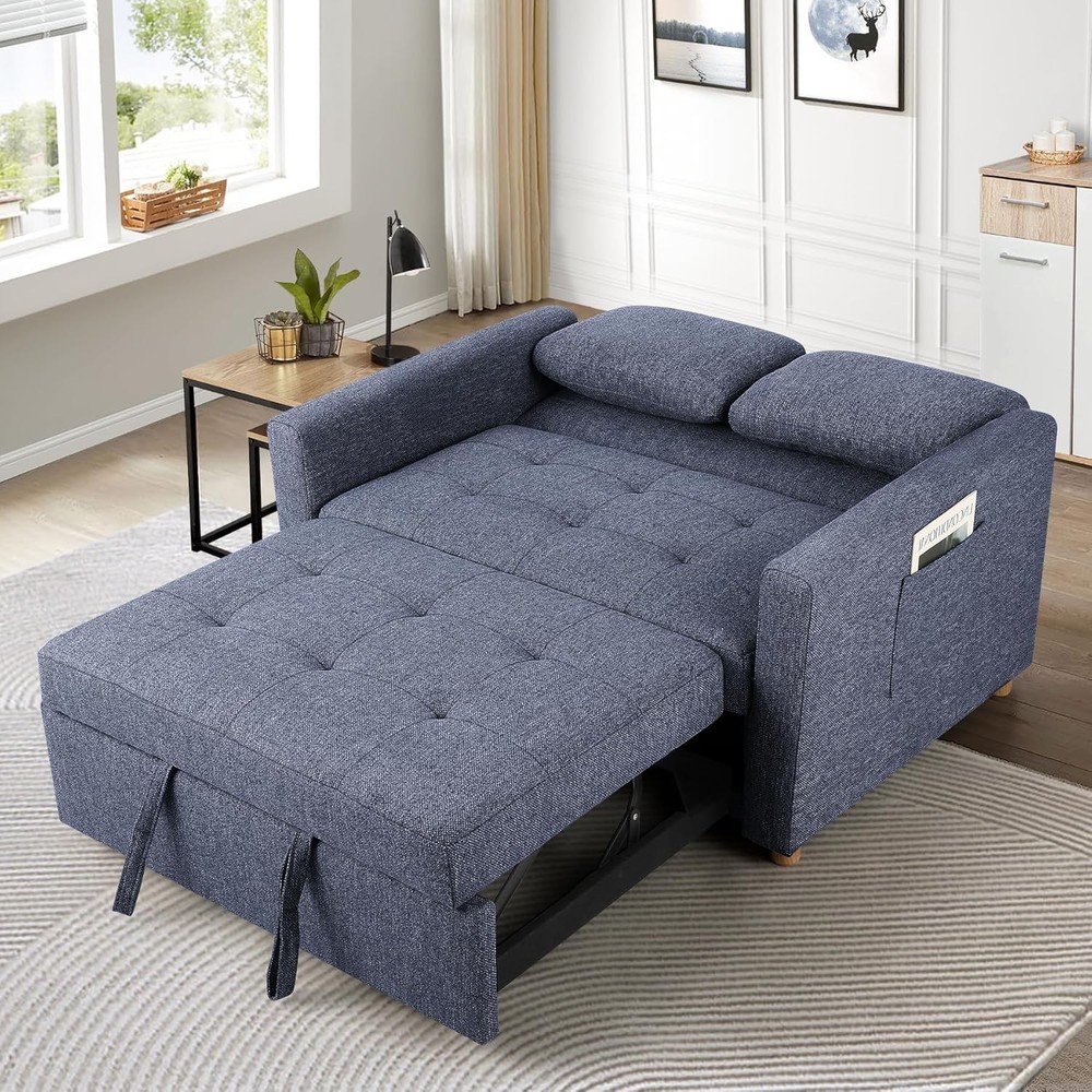 Convertible Sofa Bed, 3-in-1 Sleeper Sofa Pull Out Couch Bed,2-Seater Linen Sofa