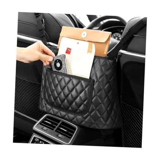 Car Purse Holder Between Seats, Leather Automotive Seat Back Organizer Large