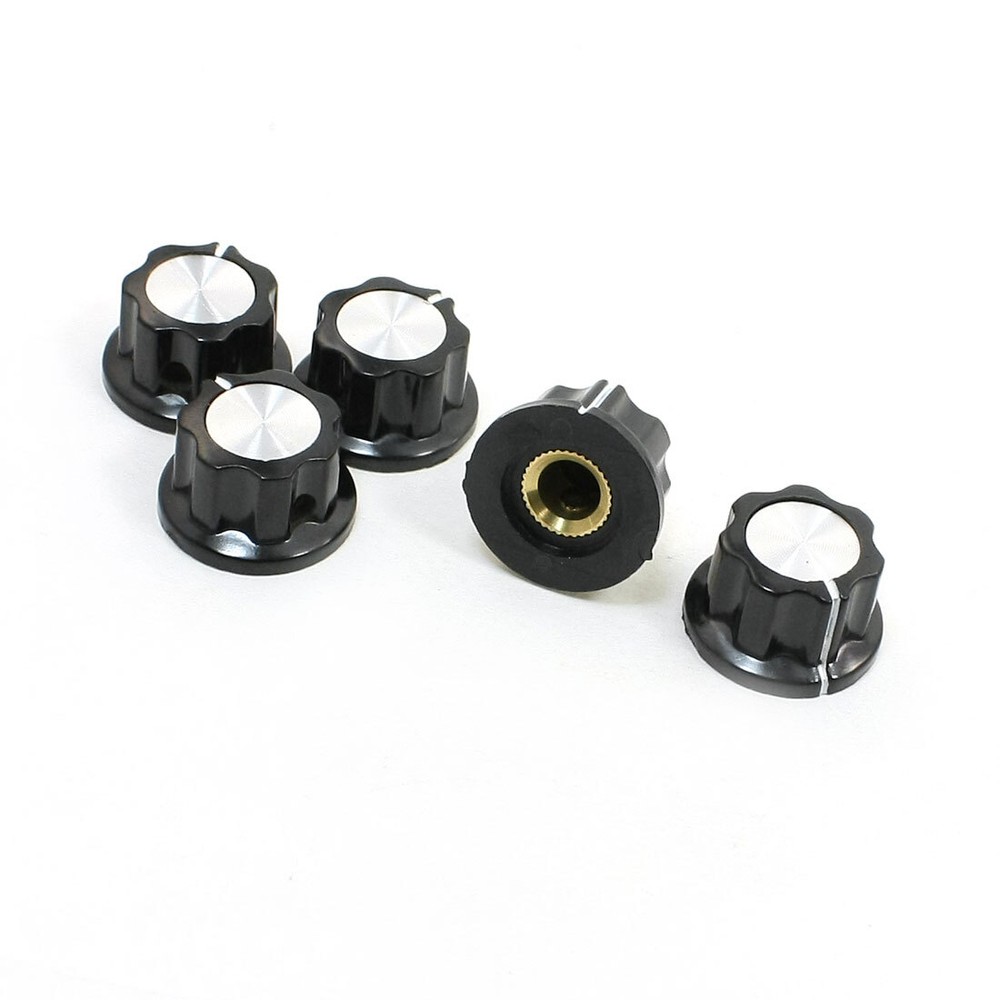 5pcs 16mm Top Dia Rotary Control Knobs Potentiometer Pot Silver Tone