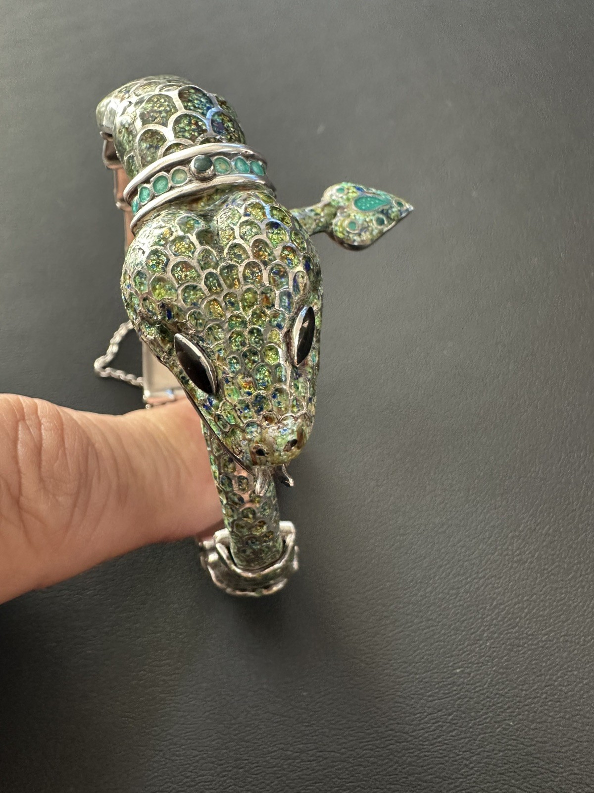 Margot de Taxco Enameled Sterling Silver Serpent Bracelet Mid-Century Modern