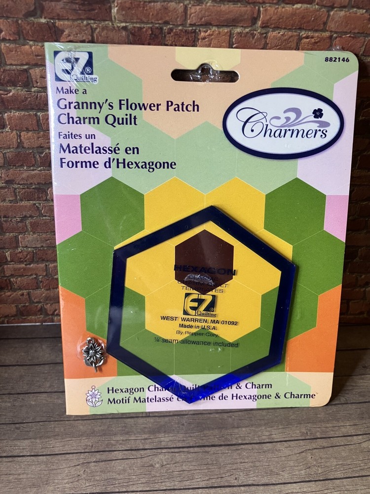 Hexagon Flower Patchwork Template by EZ Quilting - Quilt Pattern + Charm