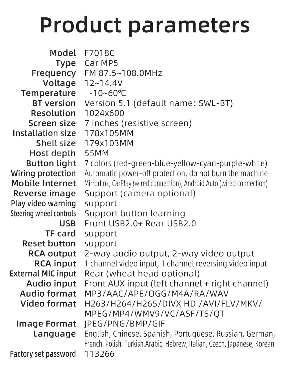 7" Double 2Din Car Stereo Radio Wired Carplay+Android Auto Car Play Touch Screen