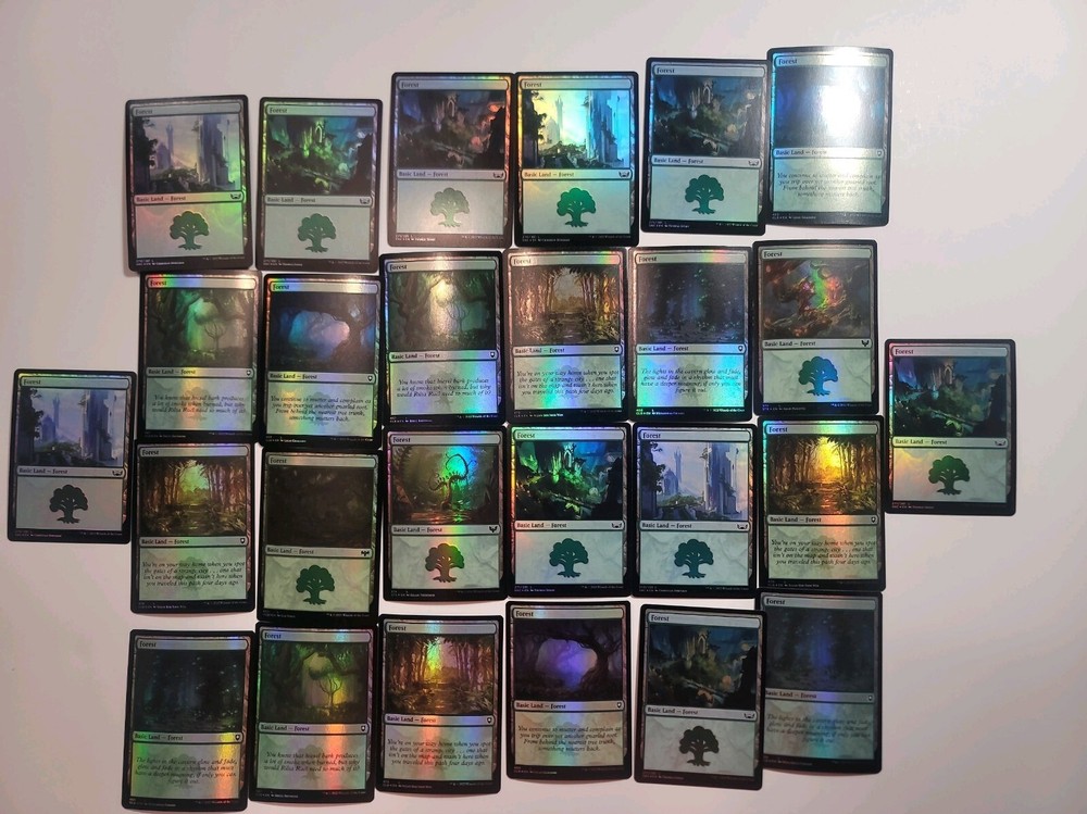 Magic The Gathering Forest x26 Mixed Foil Land Play Pack!