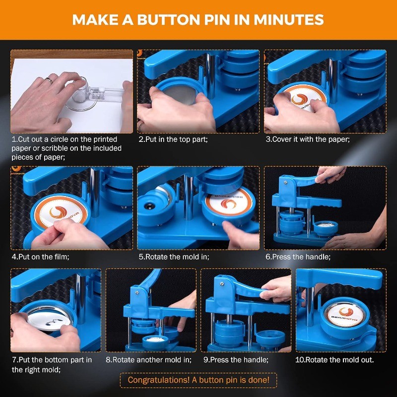 Button Maker Machine, 25mm (1 Inch) Pin Maker Kit Rotary Style, Complete Button