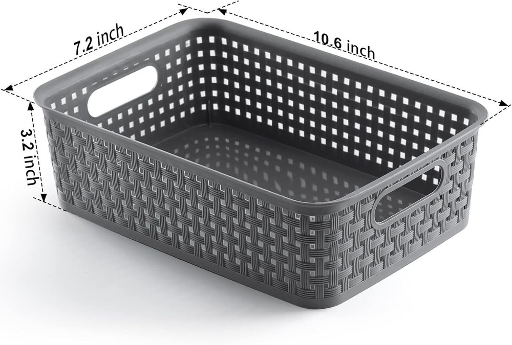 Plastic Storage Baskets 8 Pack Gray Durable Easy to Use Flexible Multi-Purpose
