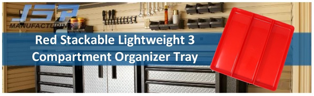 JSP Manufacturing Red Stackable Lightweight 3 Compartment Organizer Tray