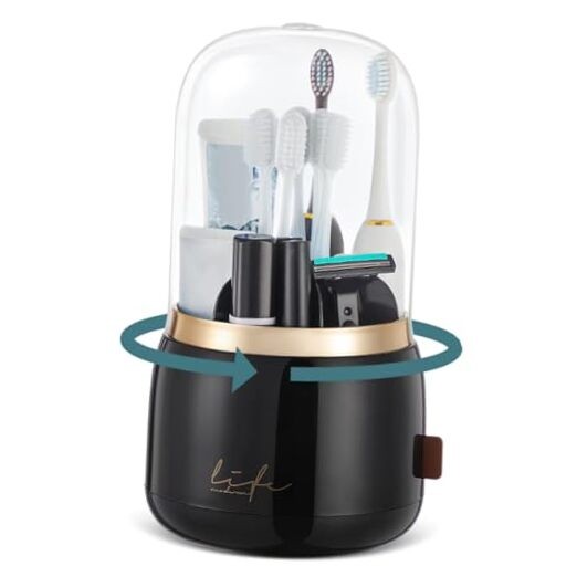 Toothbrush Holders with Cover for Bathrooms, 360° Rotating 7-Slot Black