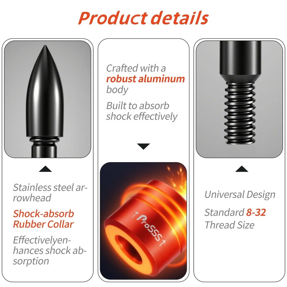 ProSSS Crossbow Bolt Decocking Head Set – 2 Pack Tips with 4 Orange