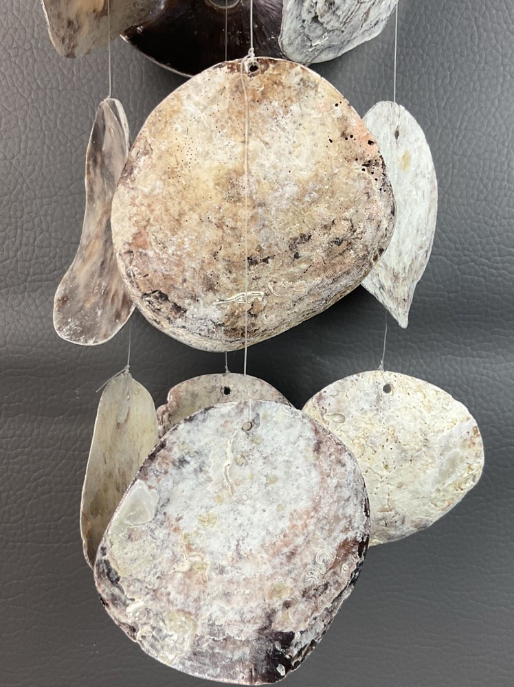 Vtg Capiz & Coconut Shell Boho Macrame Hanging Wind chime Home Decor