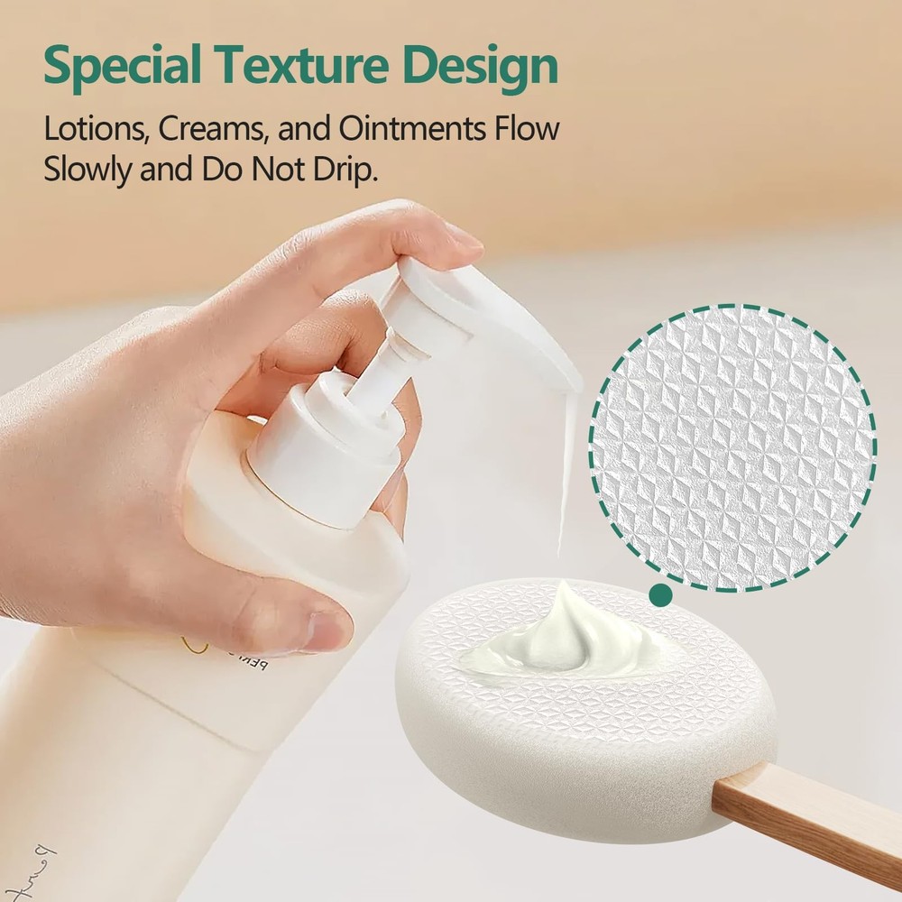 Back Lotion Applicator 17" Handle 4 Replaceable Pads for Cream Sunscreen White