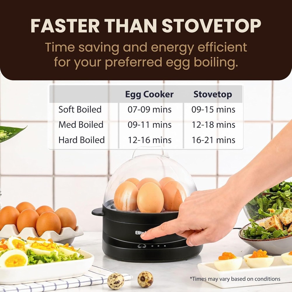 Voice Alerts Easy Egg Cooker 7-Egg Capacity Soft Medium Plastic