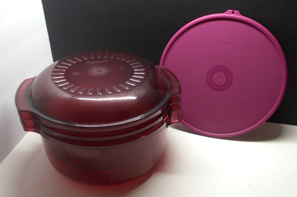 5 Piece Tupperware 2192 Cranberry Red Microwave Stack Cooker Steamer