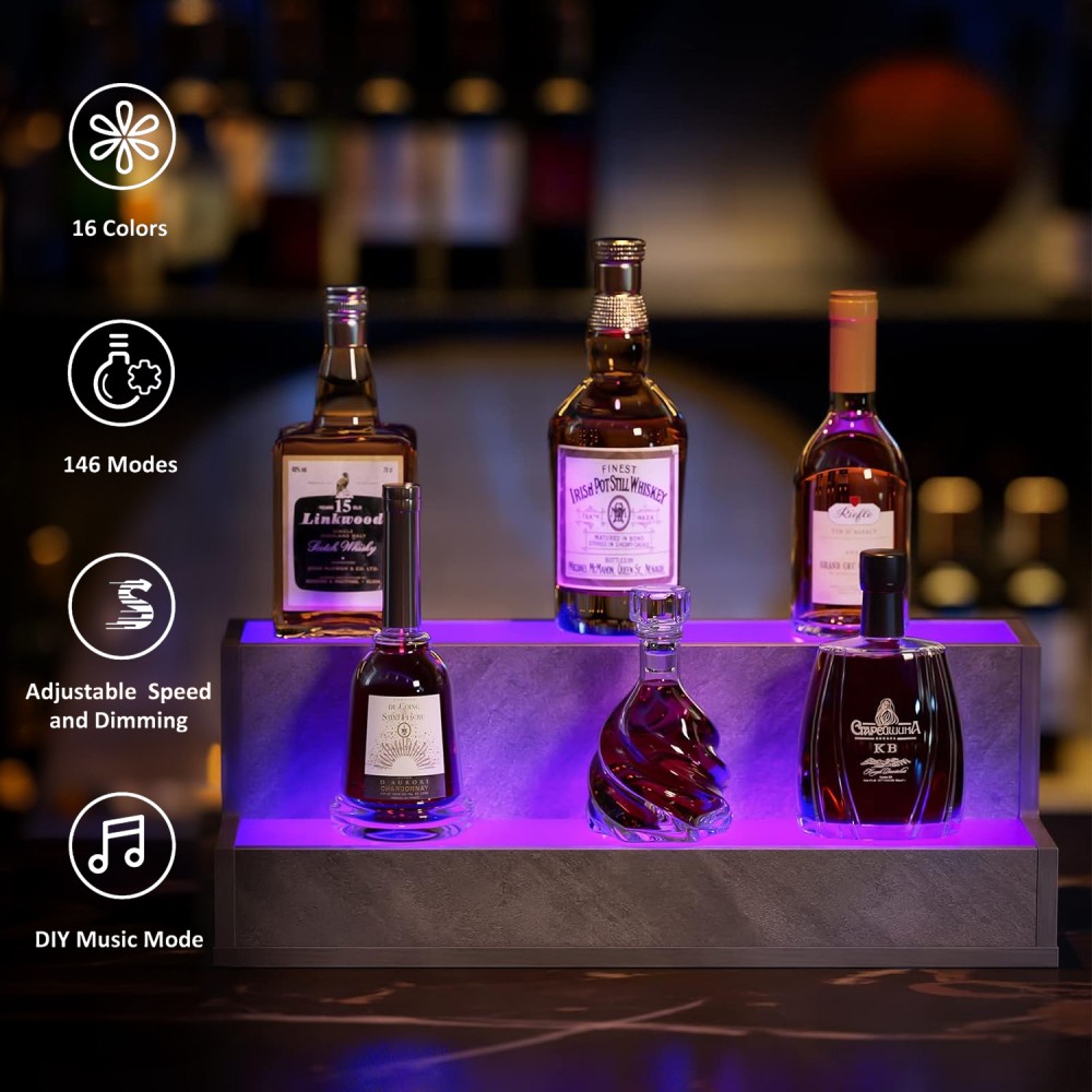 20In LED Lighted Liquor Bottle Display Shelf Bottle Shelf for Home Bar Party