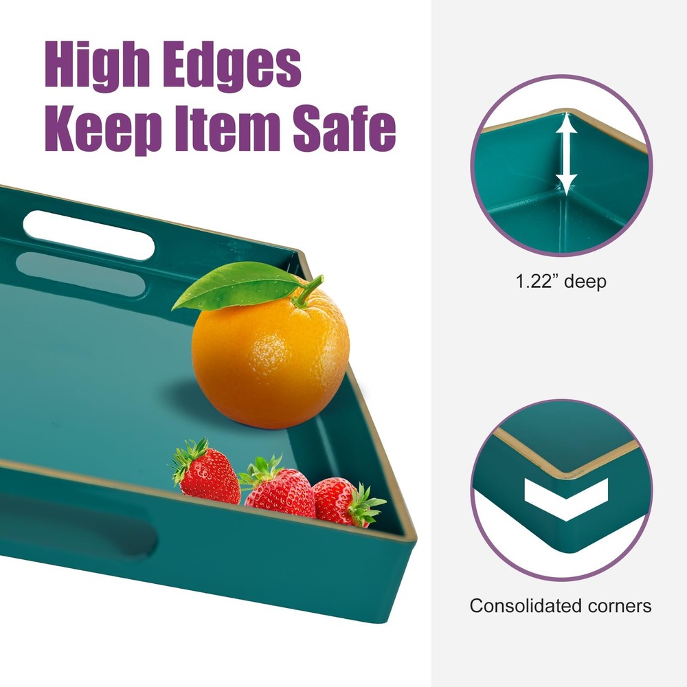 Teal Serving Tray Rectangular Plastic Coffee Table Ottoman 15.7x10.2x1.37