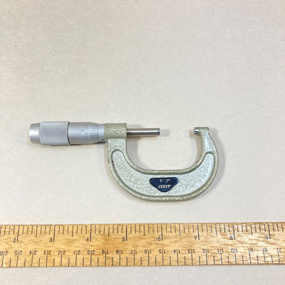 Vintage 1"-2" Outside Micrometer .0001" Solid Frame Carbide Tip