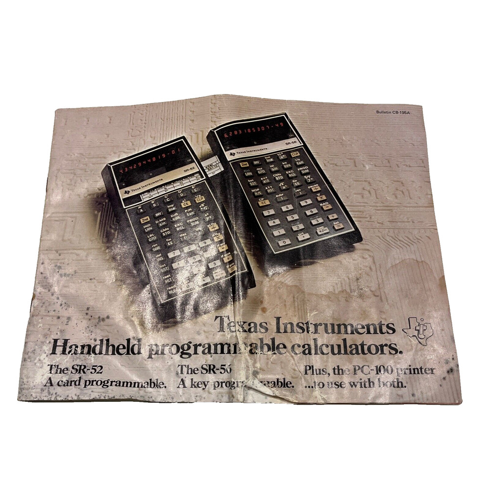 Texas Instruments SR-52 Slide Rule Calculator Program Workbook '76 &Promo Flyer