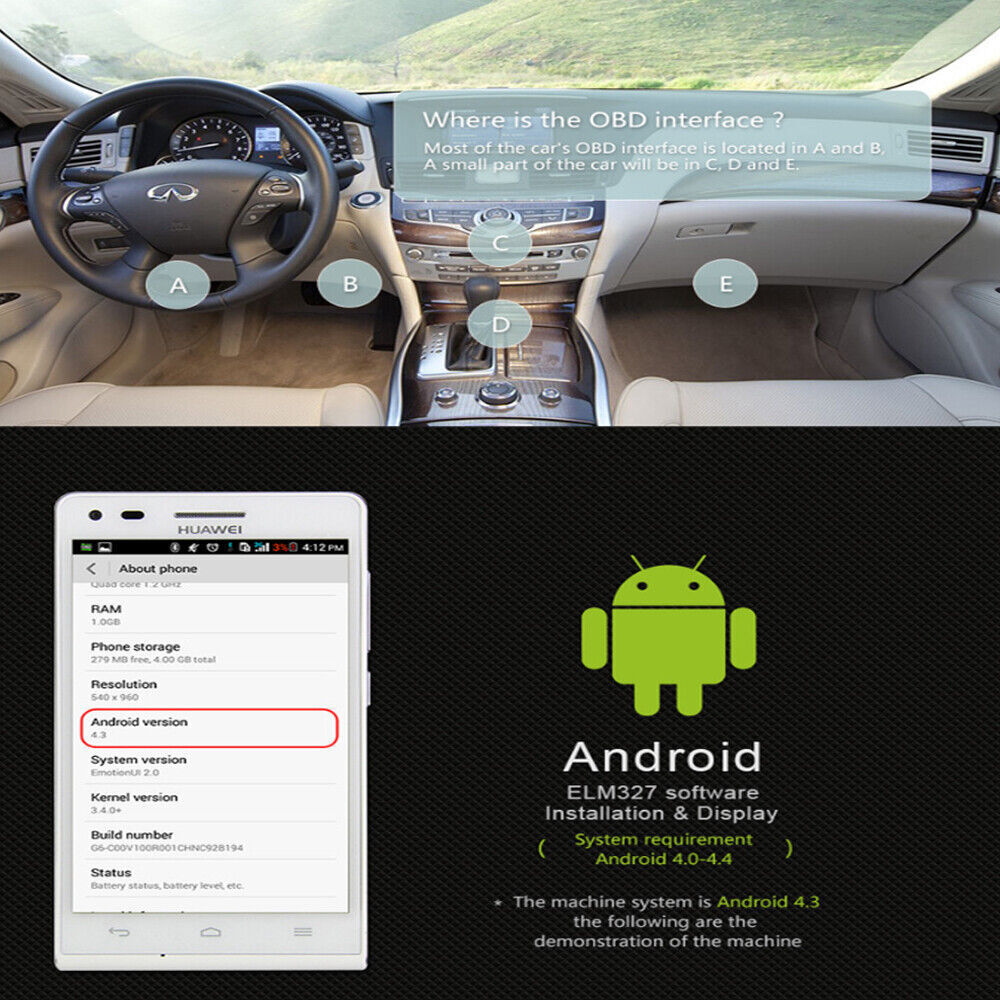 OBD2 Car Bluetooth Scanner Code Reader OBDII ELM 327 Read Tool Interface Auto US