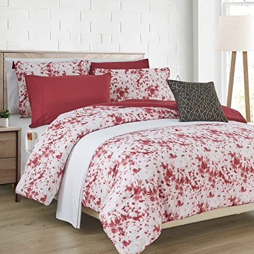 Reversible 10-Piece Comforter Set, Tie-Dye Print, Decorative King Burgundy