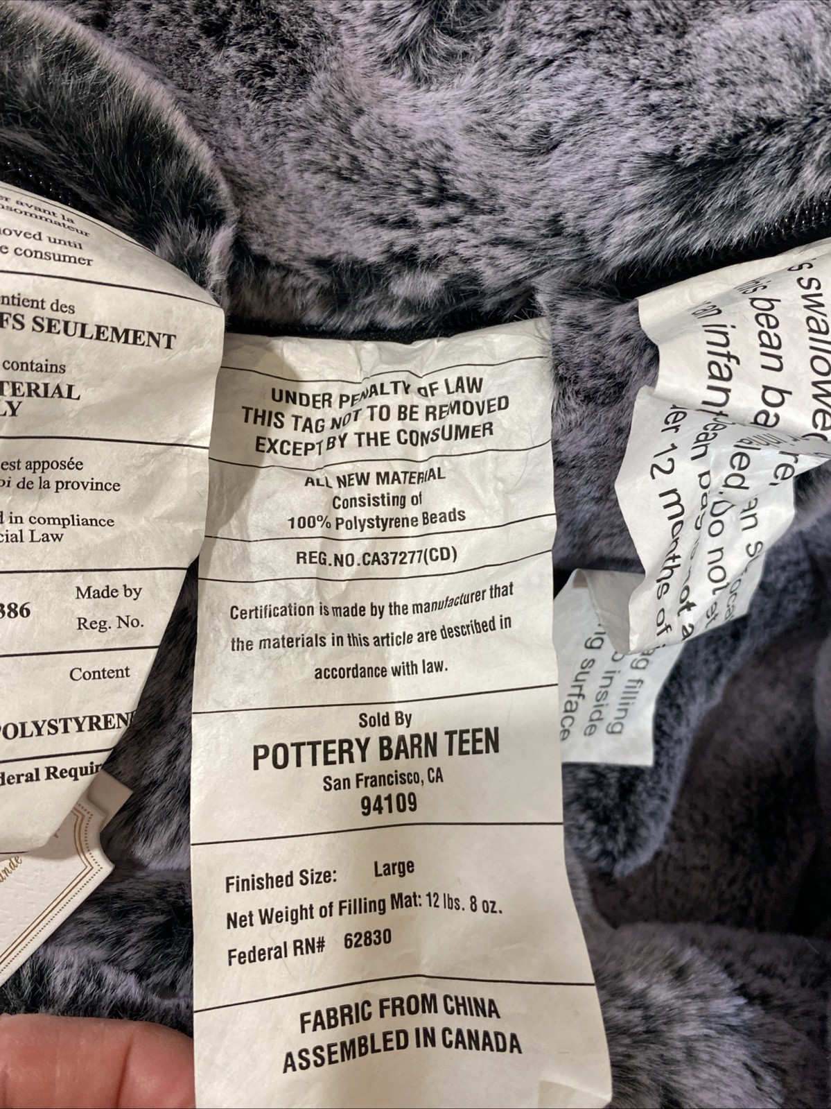 Pottery Barn Teen Chinchilla Faux Fur Bean Bag Slipcover Large 42" (Dark Purple)