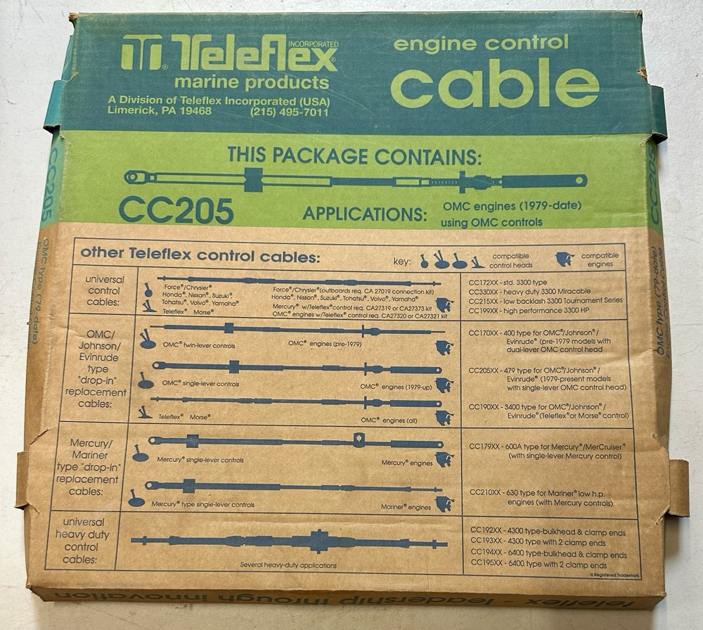 1 - CC205 19' TELEFLEX MARINE CONTROL CABLE