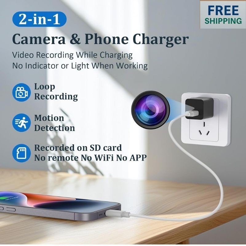 Mini 1080P Camera Charger - Wireless Camera - Wifi Tiny USB Charger Camera, 140-