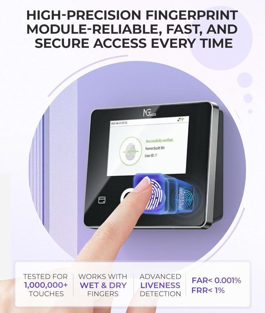 Time Clock Cloud-Based with Touch Screen Face/Fingerprint/Card/PIN