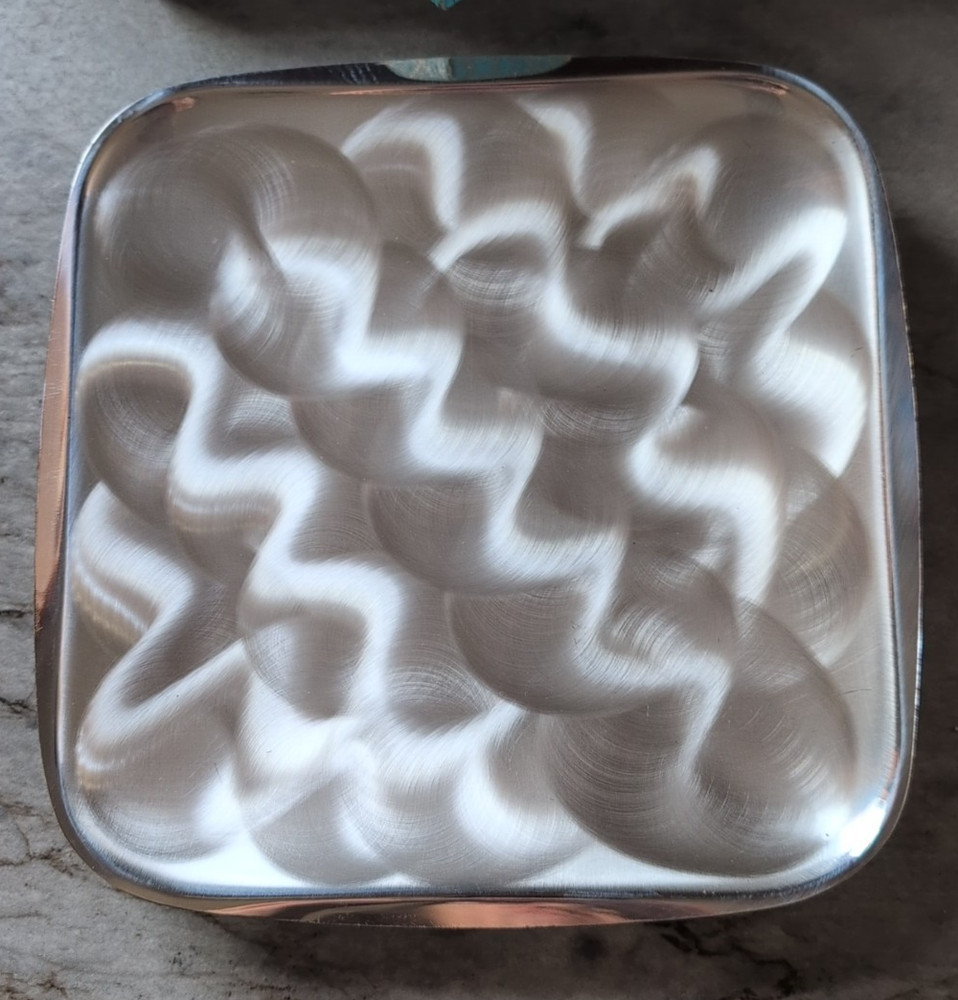 Vintage Hand Finished Silver-Plated Footed Serving Tray 9" Square, Swirl Pattern