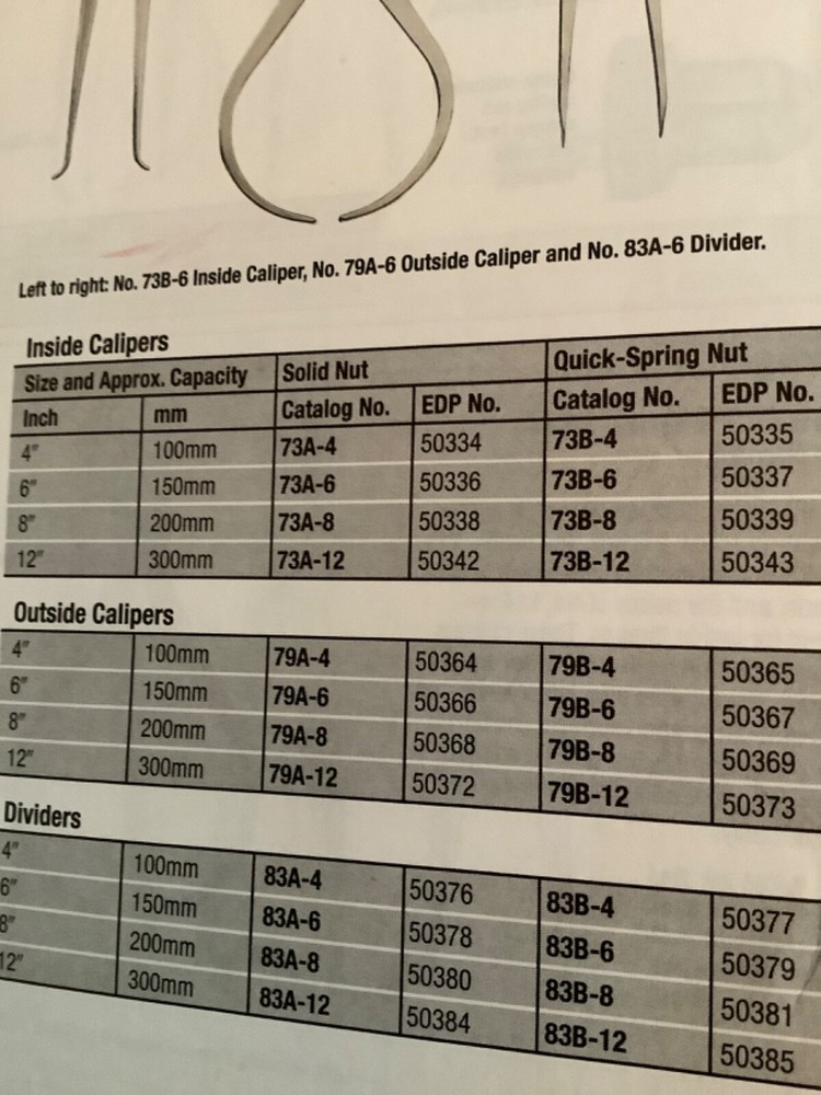 Starrett 73B-4 Yankee Spring type inside Caliper, Quick Spring Nut EDP # 50335