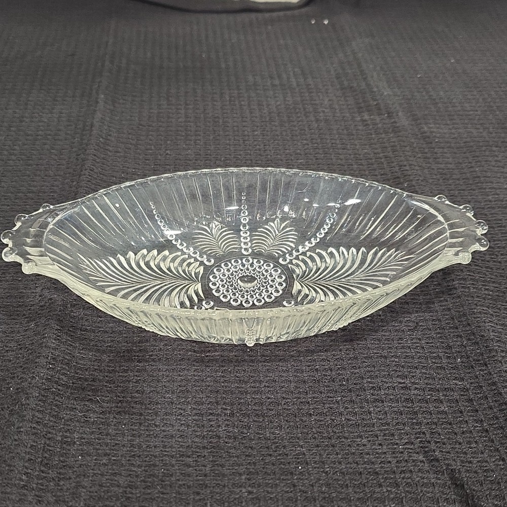 Clear Glass Oval Serving Tray with Floral Pattern