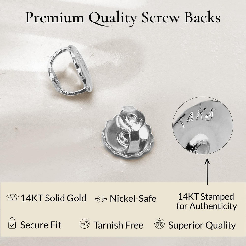 Solid 14K White Gold Earring Back Replacement – Secure Fit .040" Size, Gift Box