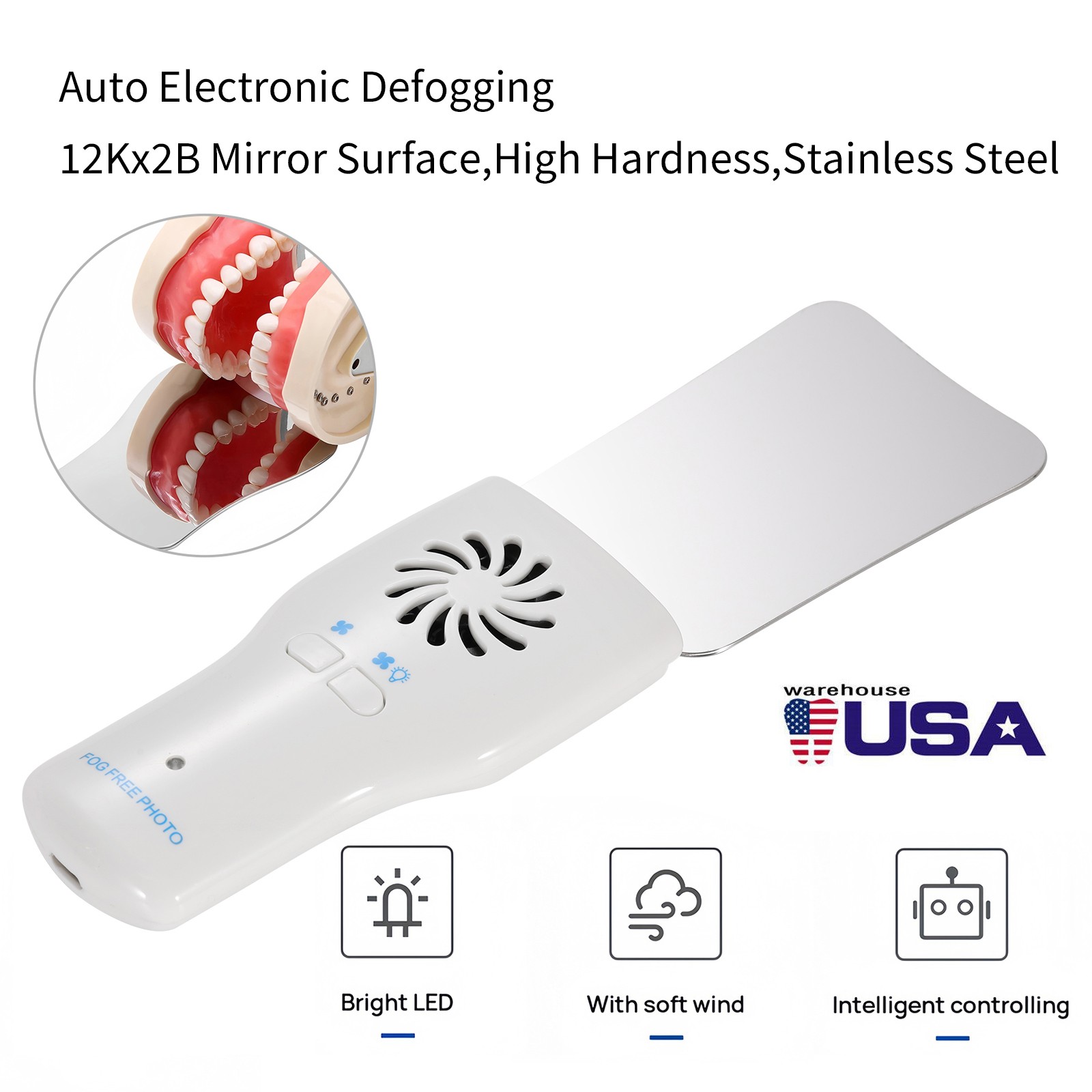 Dental Occlusal Mirror Device Fog Free with 4 Intraoral Reflective Mirrors Kit