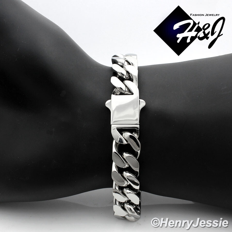 7.5"-11"MEN Stainless Steel 7/10/12mm Silver Miami Cuban Curb Chain Bracelet*166