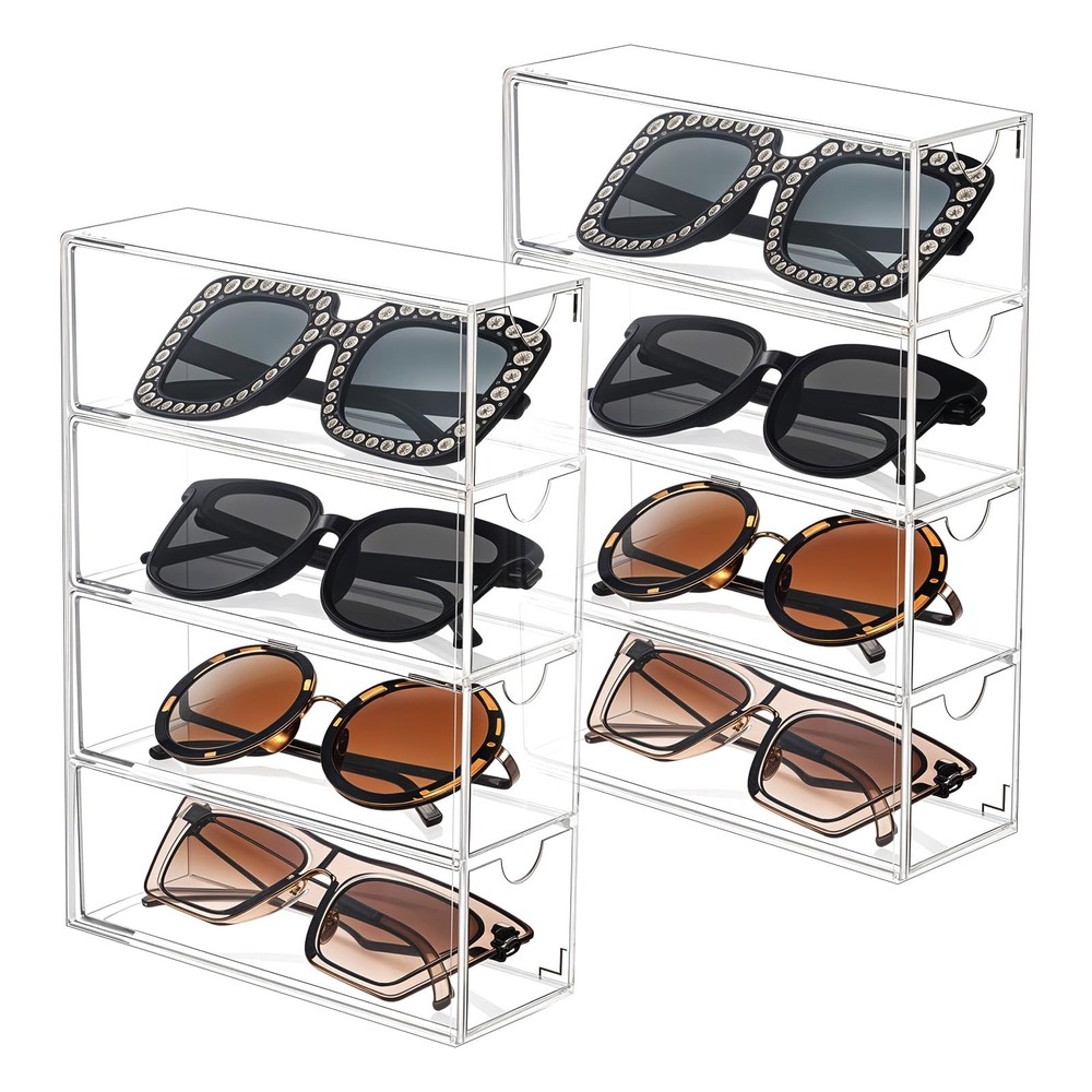 Acrylic Sunglass Organizer with Drawers - Stackable Eyewear Storage Case