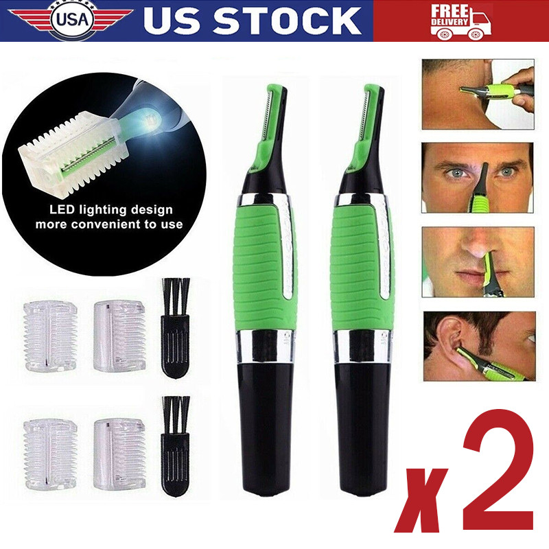 2PCS Men Nose Ear Face Neck Eyebrow Hair Mustache Beard Trimmer Shaver Clipper