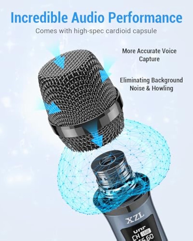 Blue Wireless Microphone Rechargeable Two Cordless Microphones