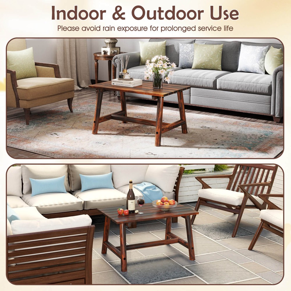 Outdoor Coffee Table with Slatted Tabletop Rectangle Side Table for Garden