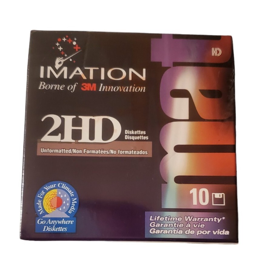 Imation 2HD 3M Floppy Discs 3.5" 1.44 MB Diskettes 10 Pack IBM Formatted SEALED