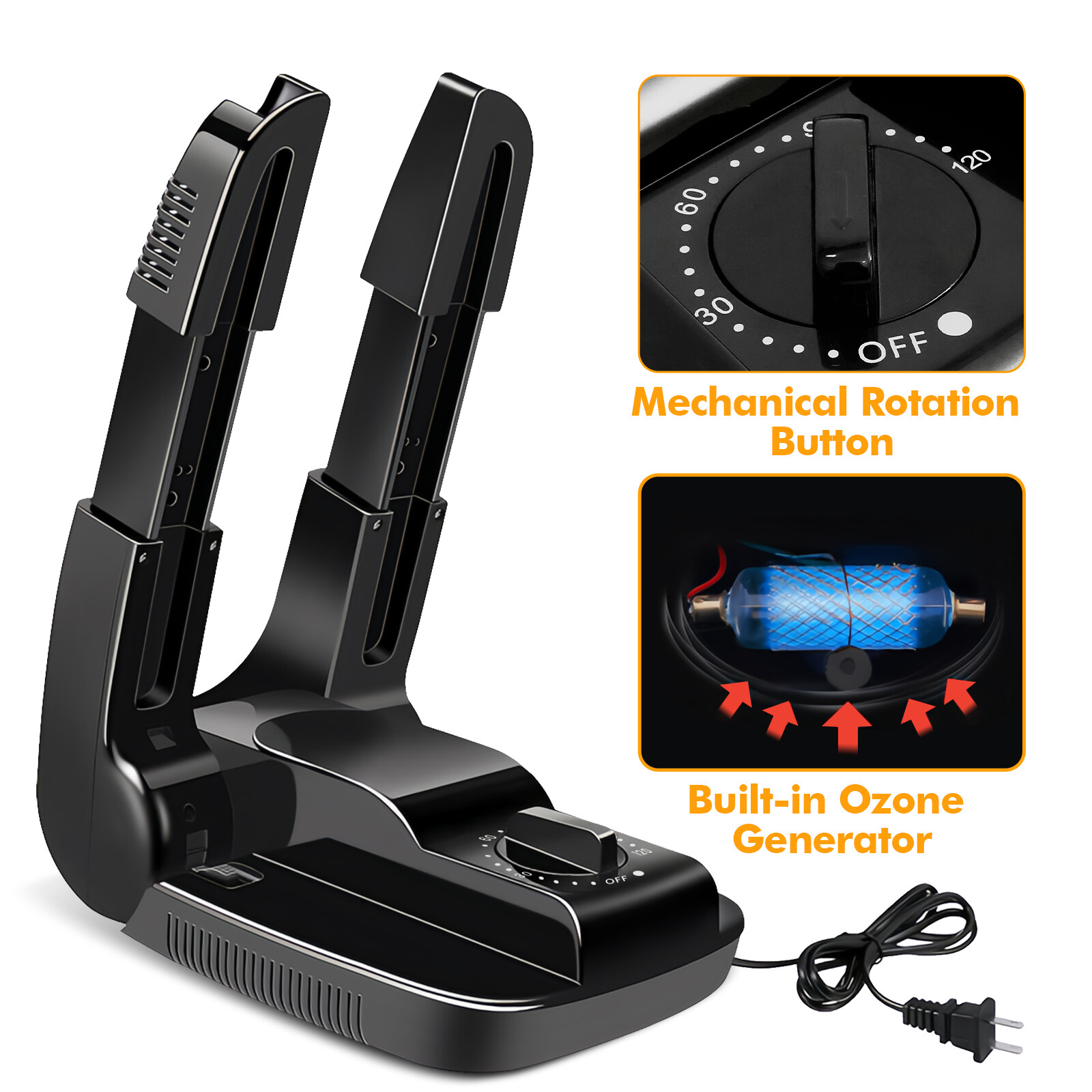 2-Tube Shoe Dryer Boot Dryer with Heat Blower Black Prevent Odor Mold Foldable