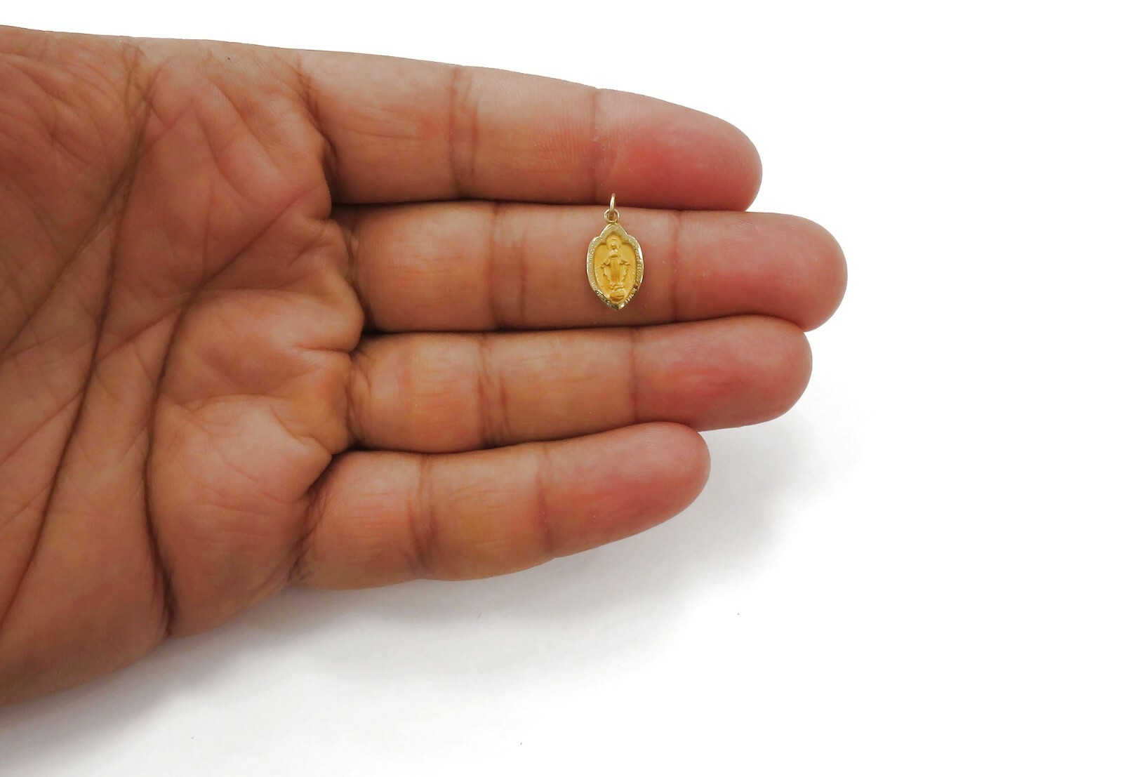 14K Yellow Gold Shield Virgin Mary Miraculous Medal Charm Necklace Pendant