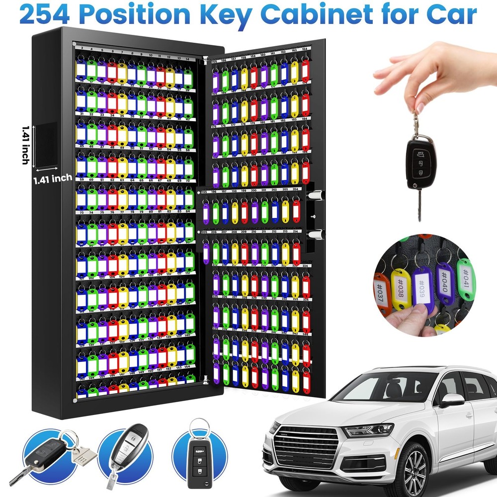 254 Keys Digital Key Lock Box Wall Mount with Code, Heavy Duty Anti-Theft Key...