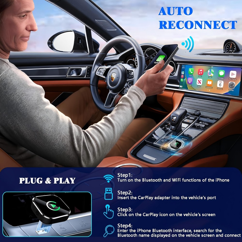 USB Auto Wireless CarPlay Adapter For iPhone Apple Wireless Dongle Plug ＆ Play