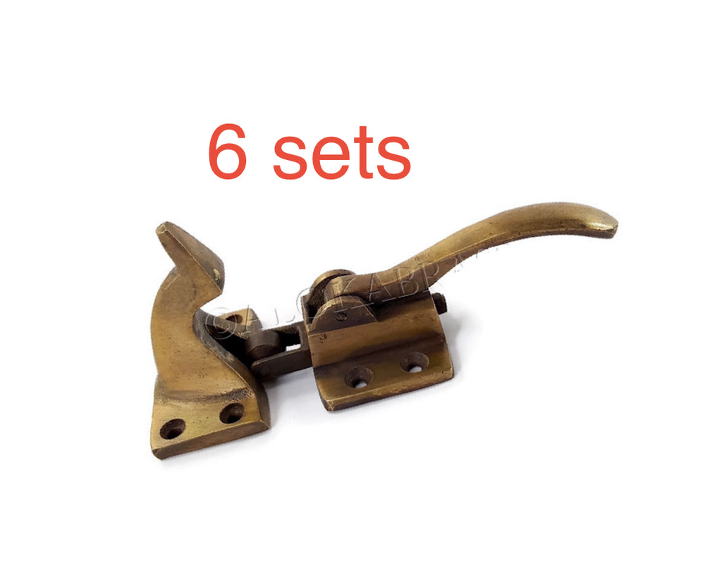 6 sets 1/2" offset Solid Brass Rare 5" Ice Box Catch Lever old style kitchen