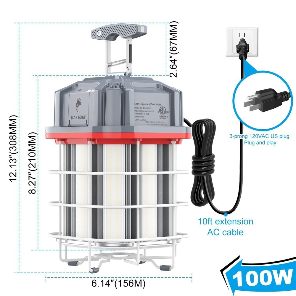 100W LED Temporary Work Light Construction Lighting Linkable High Bay Lamp 5000K