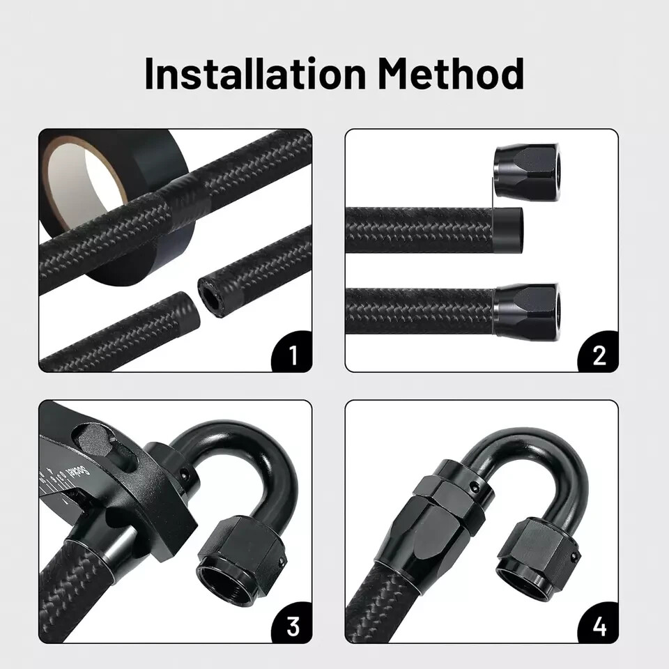 6AN 8AN 10AN 12AN Fuel Line Kit Nylon Braided Hose Fitting Kit CPE 10/20FT Black