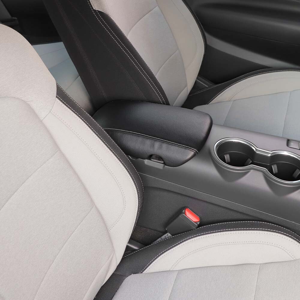 Black PU Leather Center Console Armrest Box Storage Cover For Ford Mustang 2015+