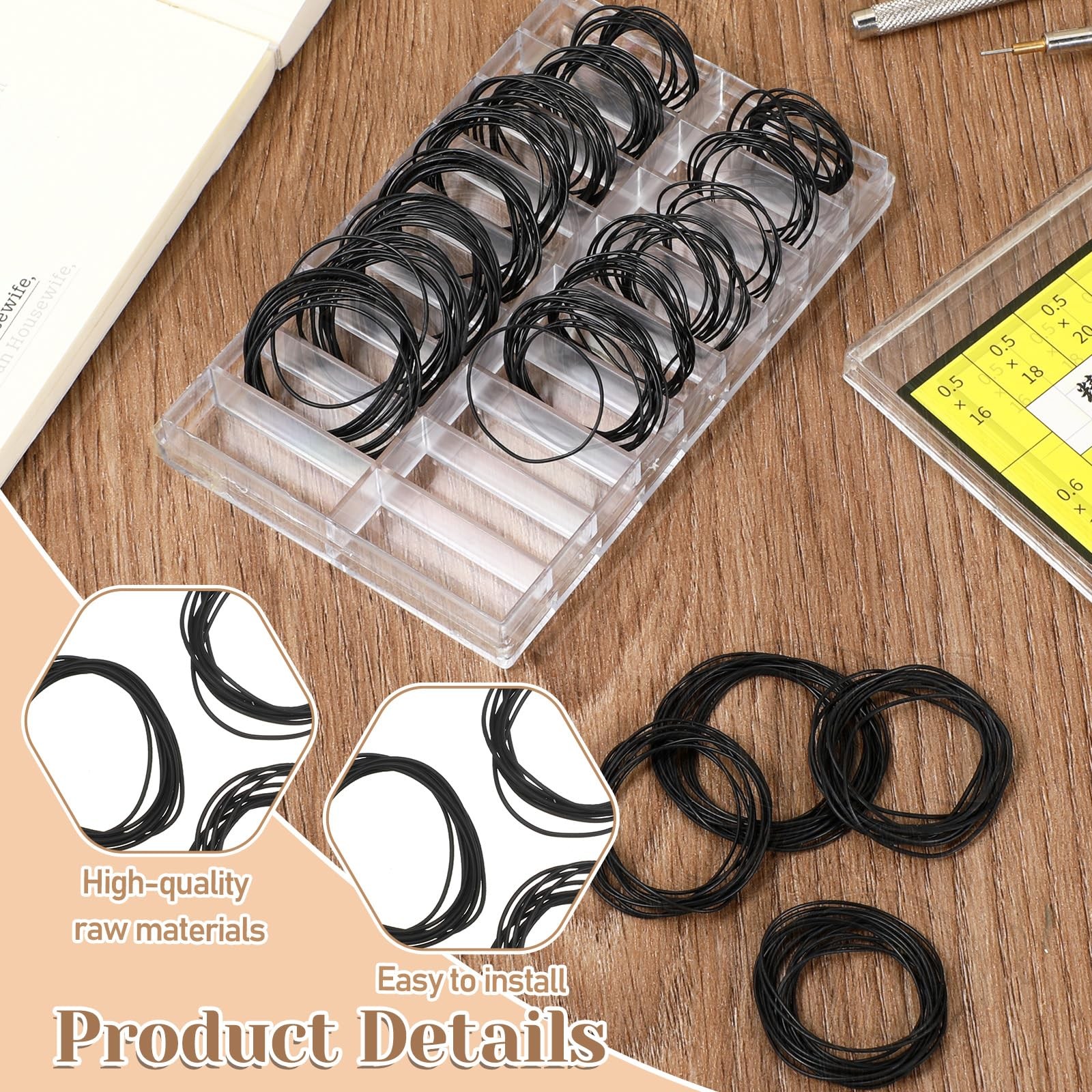Ptwola 180 Pcs O Ring Watch Gasket Watches Sealing Back Cover Black