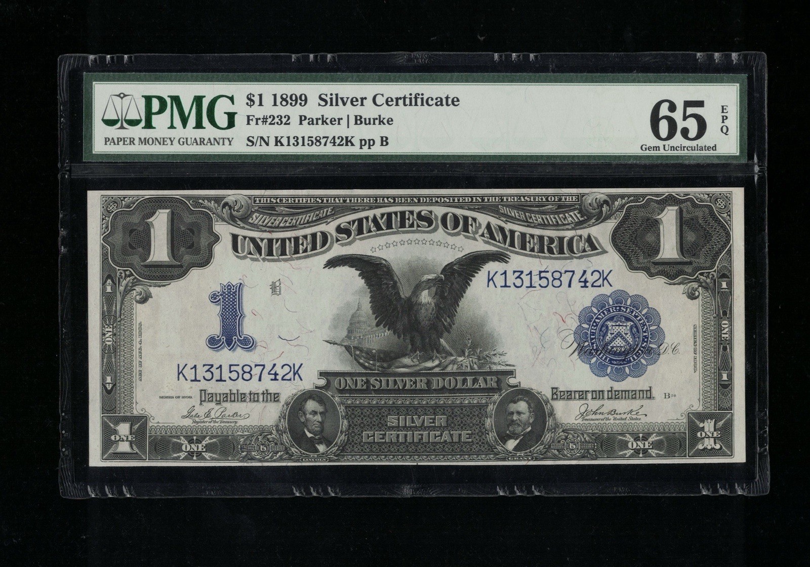 SC 1899 $1 Fr.232 “Black Eagle” Silver Certificate - PMG 65 EPQ GEM Uncirculated