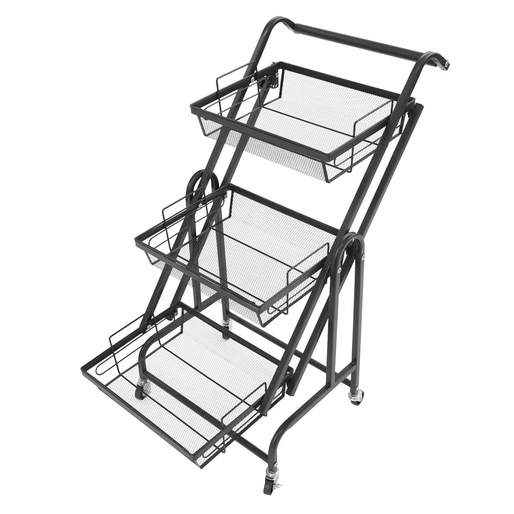 3-Tier Adjustable Metal Rolling Utility Cart, Multi-Functional Storage Cart