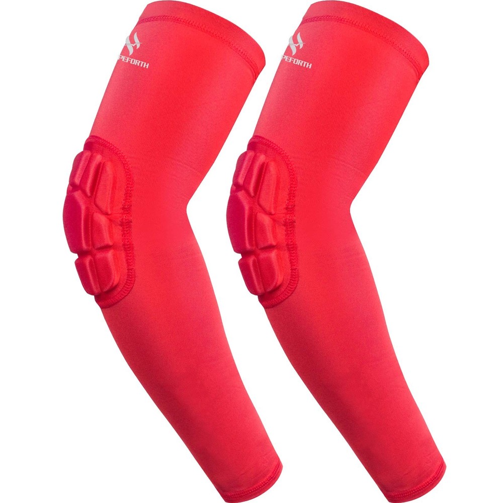 2PCS Padded Elbow Sleeves Compression Arm Protective Support Red Elbow Pad