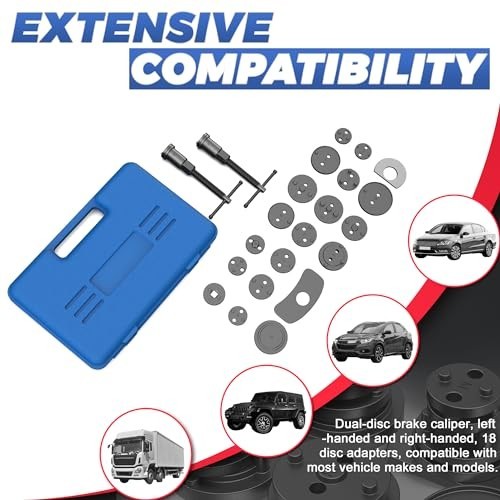Brake Caliper Compressor Tool Universal Set 28 Piece Kit with Storage Box Hooks